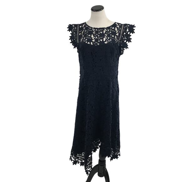 Eliza J Navy Blue Lace Asymmetric Cocktail Dress - Picture 6 of 12